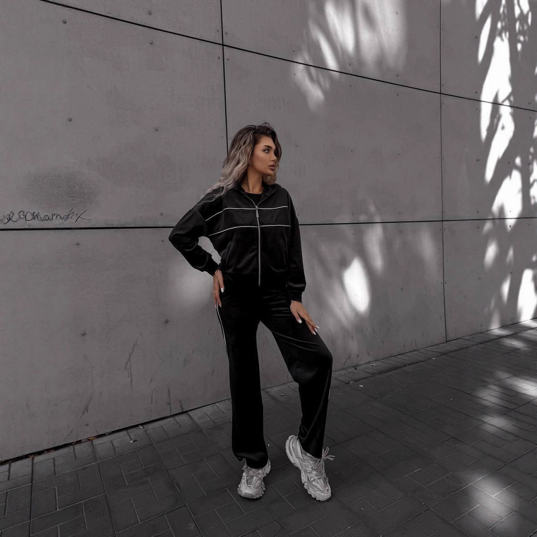 Women's sporty-elegant fleece jogging suit with zipper Lisslune