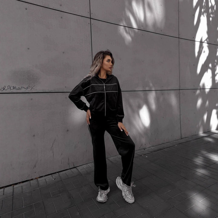 Women's sporty-elegant fleece jogging suit with zipper Lisslune