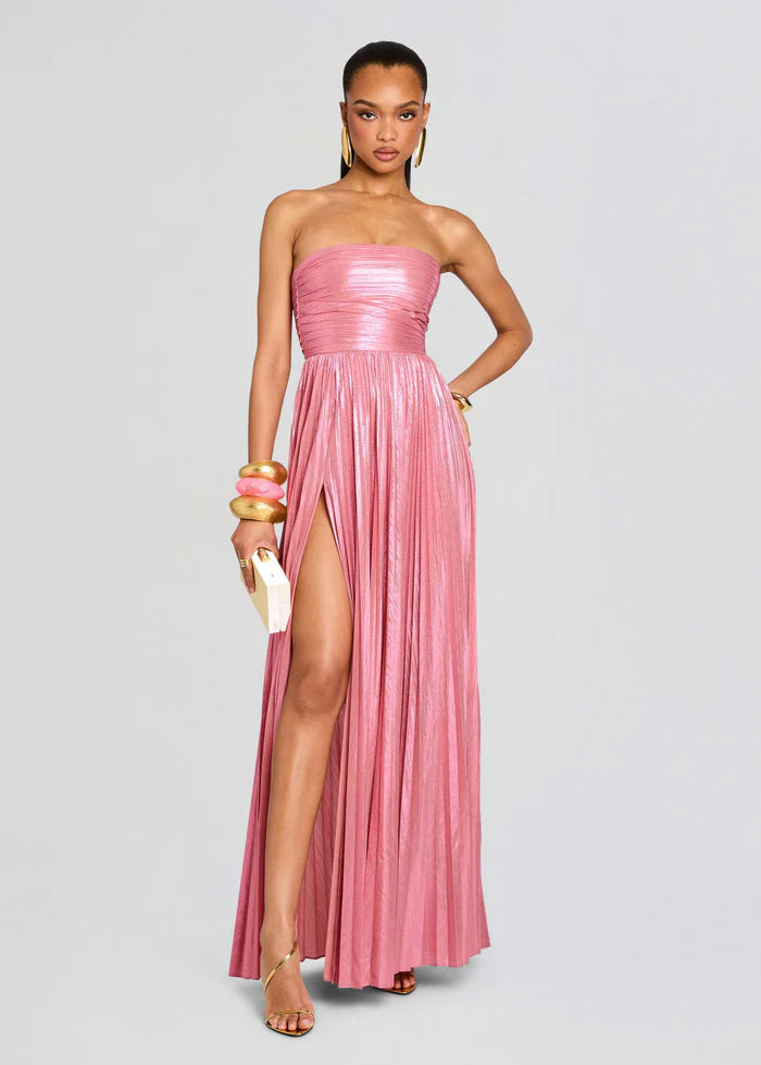 Women's Glamorous Evening Dress with High Slit and Pleated Details Lune London