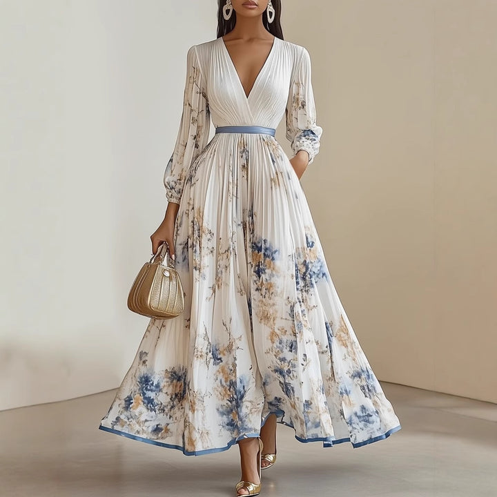Women's Gorgeous Maxi Dress with Deep V-Neck and Floral Design Lisslune