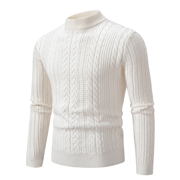 Men's chunky knit sweater with rising collar and cable pattern Lisslune