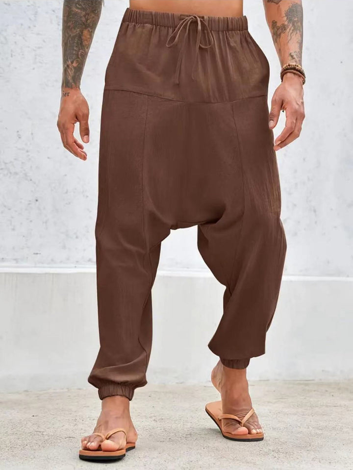 Men's relaxed harem pants with elastic waistband and side pockets Lisslune