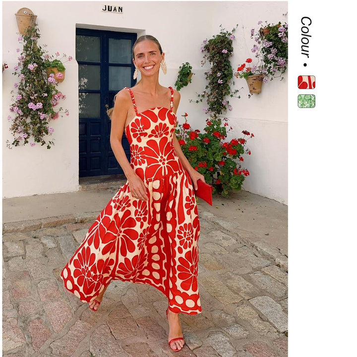 Women's midi dress with floral print and spaghetti straps Lune London