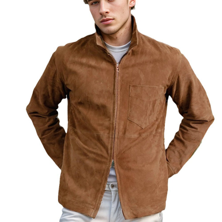 Men's casual suede jacket with practical slip pockets and stand-up collar Lisslune