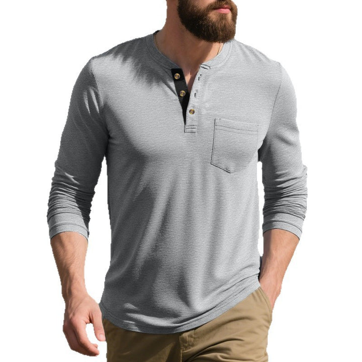 Men's Long Sleeve Henley Shirt with Practical Chest Pocket Lisslune