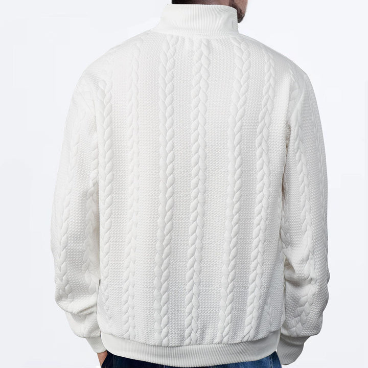 Men's sporty fleece pullover with high collar and stylish cable design Lisslune