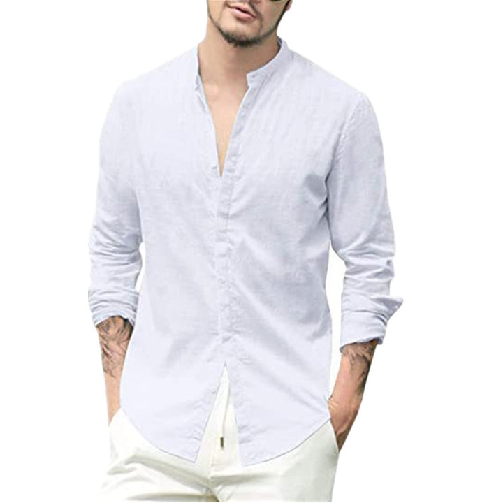 Men's Long Sleeve Shirt with Modern Stand-up Collar and Elegant Button Details Lisslune