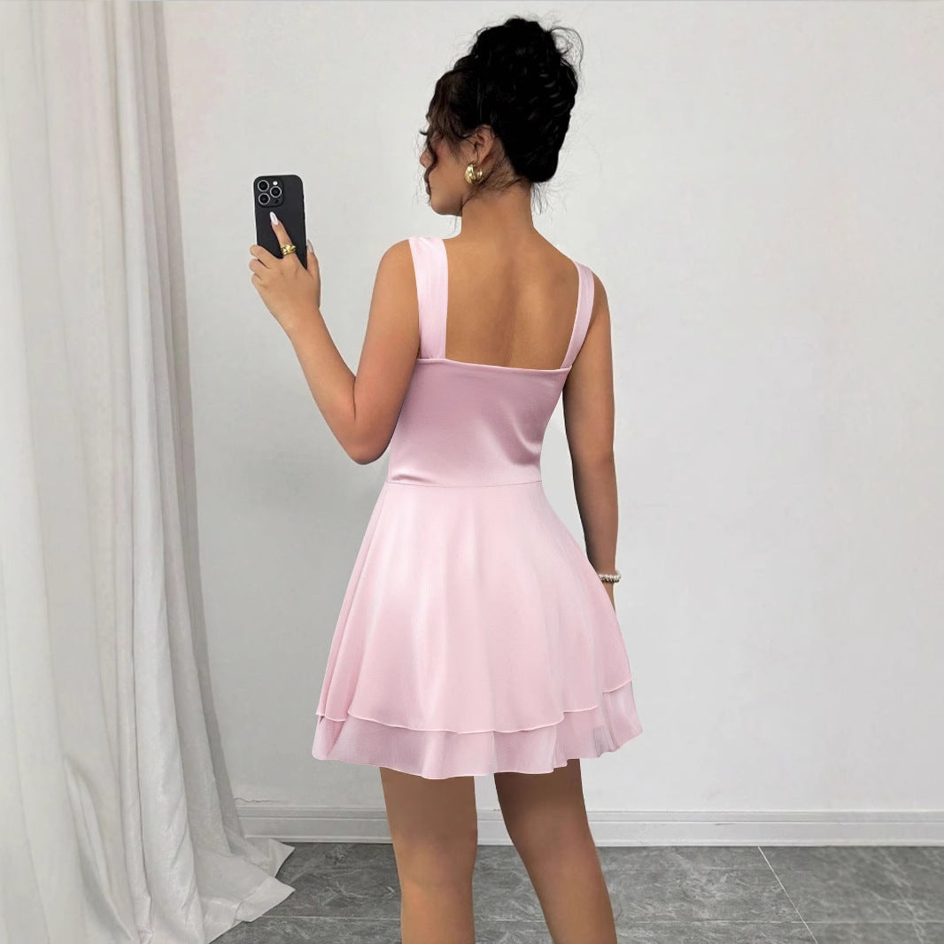 Damen Verspielt geschnittenes Sommerkleid mit Raffung und schwingendem Rock Lisslune
