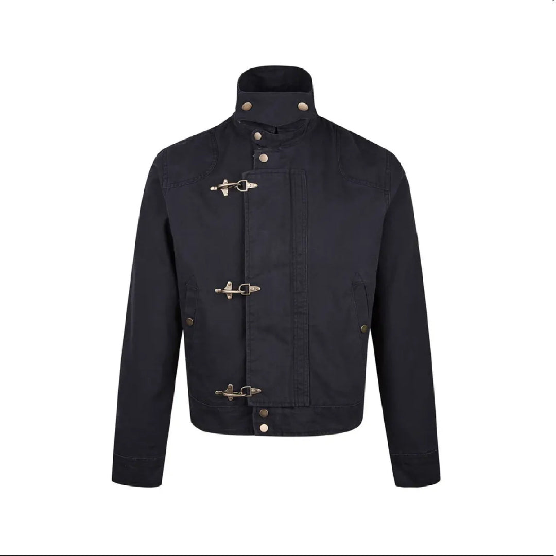 Men's fashionable short jacket with innovative buckles and practical high-neck collar Lisslune