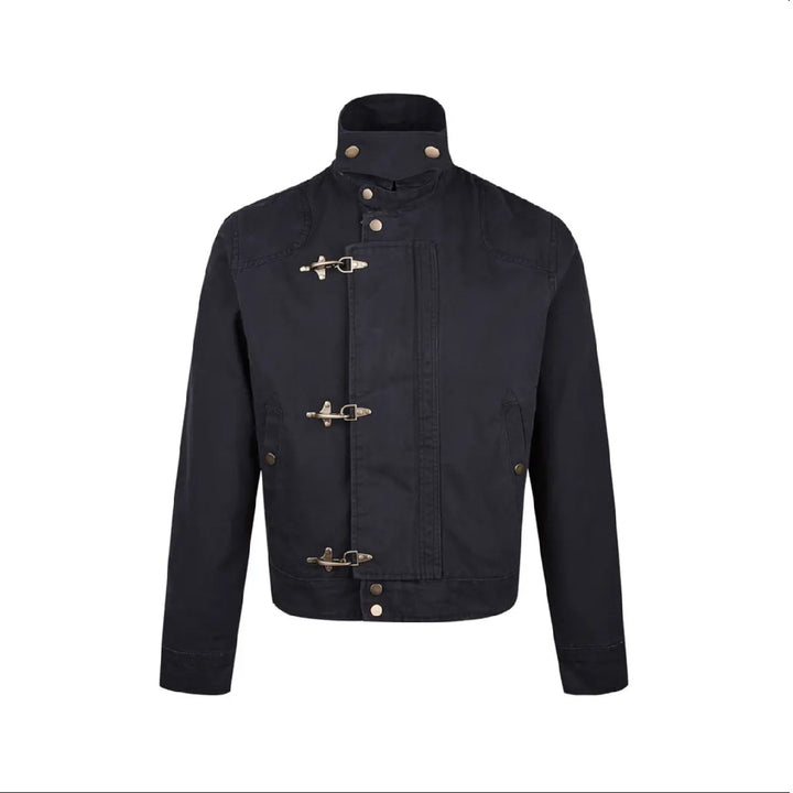 Men's fashionable short jacket with innovative buckles and practical high-neck collar Lisslune