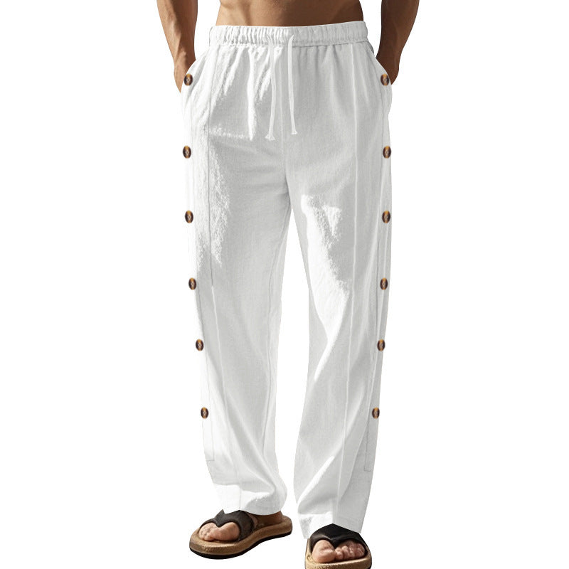 Men's Comfortable Casual Pants with Button Details and Elastic Waistband Lisslune