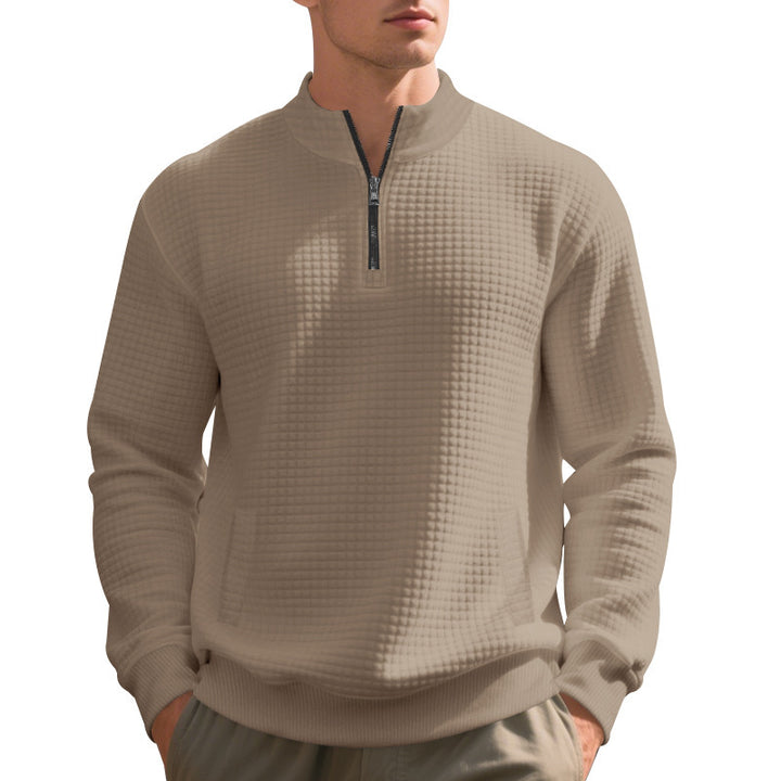 Men's quilted sweater with modern collar and practical pockets Lisslune