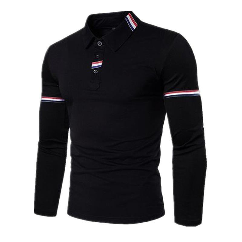 Men's Long Sleeve Polo Shirt with Modern Contrast Collar and Stylish Accents Lisslune