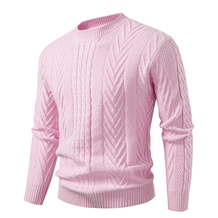 Men's chunky knit sweater with cable pattern and round neckline Lisslune