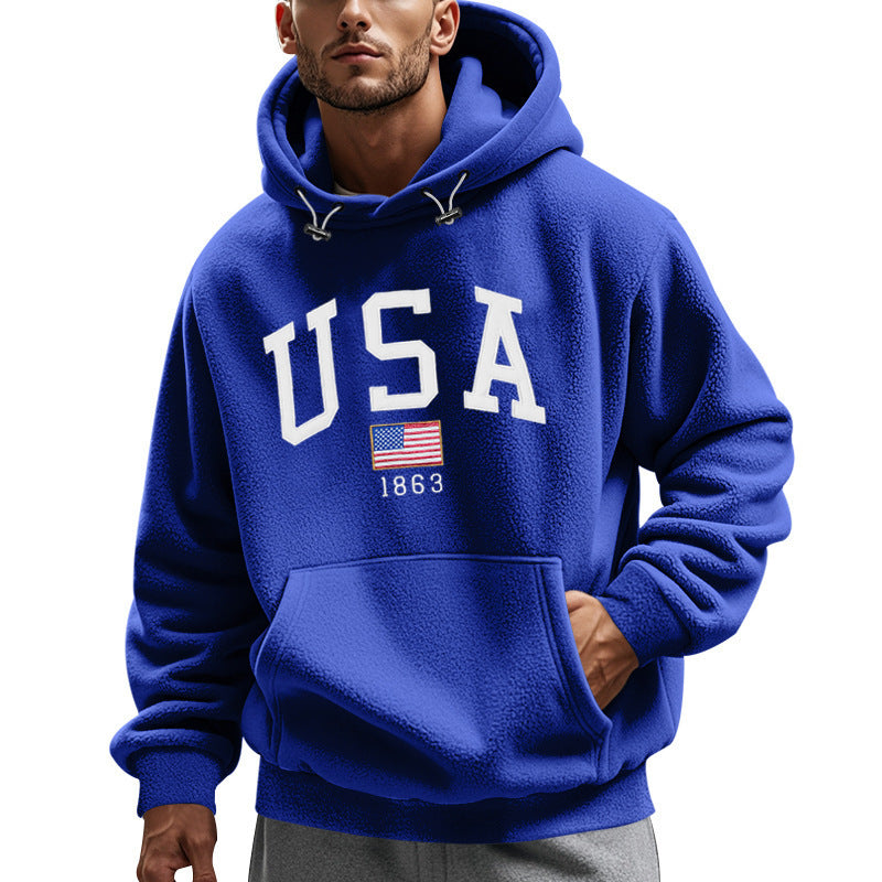 Men's Cozy Fleece Hoodie with USA Print Lisslune