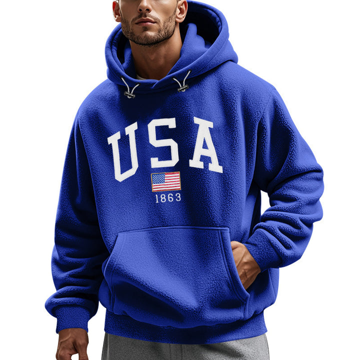 Men's Cozy Fleece Hoodie with USA Print Lisslune