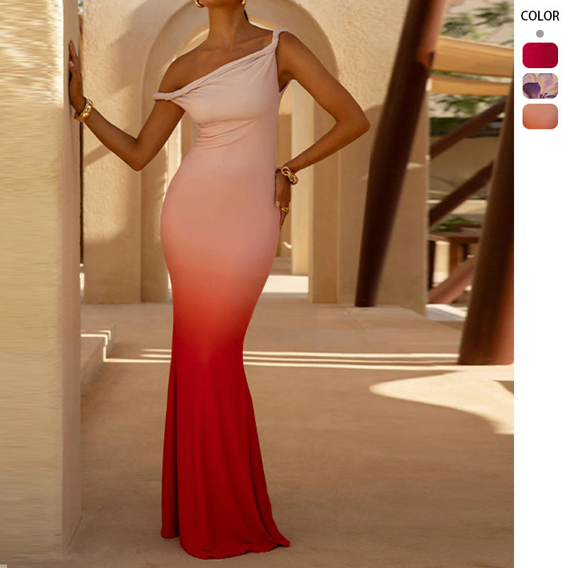 Women's figure-hugging evening dress with off-the-shoulder design and side slit Lisslune