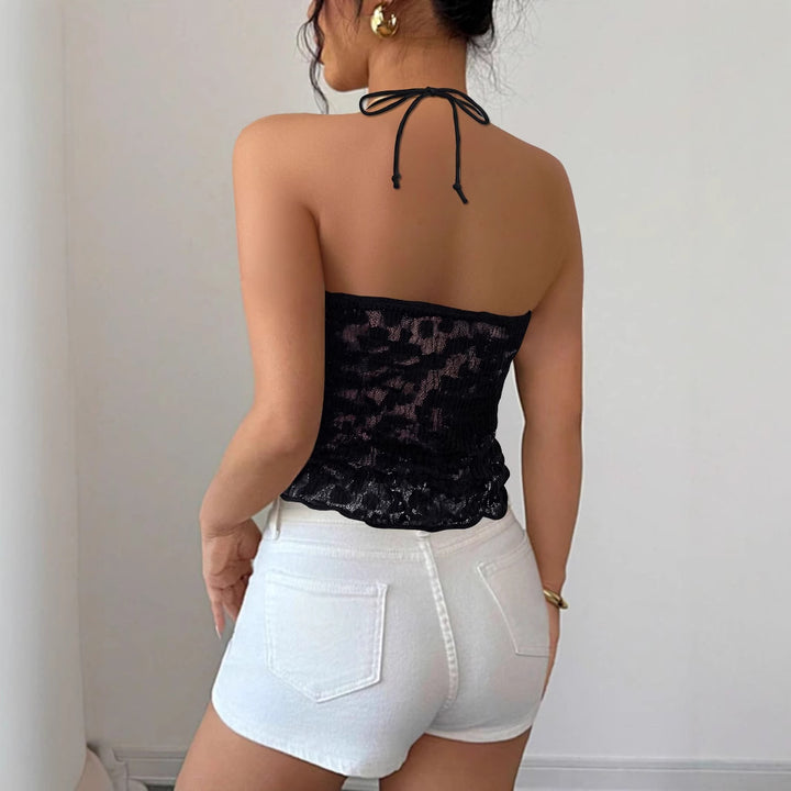Damen Spitzen-Bustier mit Bindeband und transparentem Design Lisslune