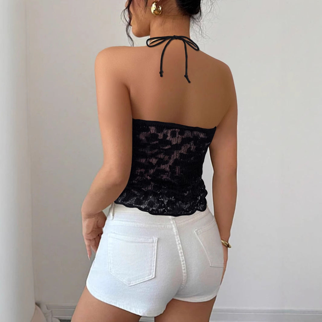 Damen Freizeit Top mit verspieltem Bindeband und Spitze Lisslune