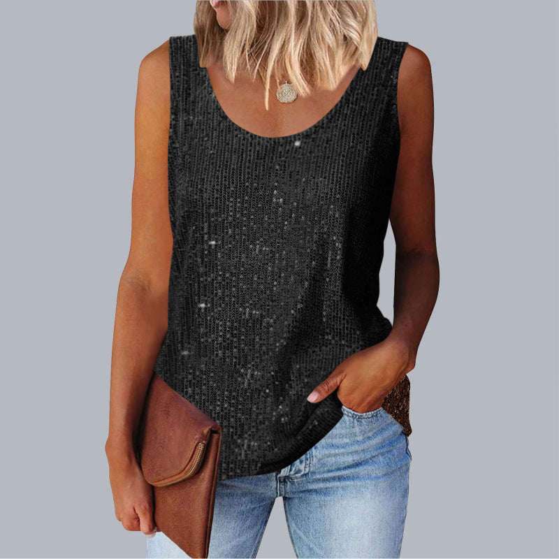 Damen glitzerndes Oberteil mit schimmerndem Stoff und figurfreundlichem Schnitt Lisslune