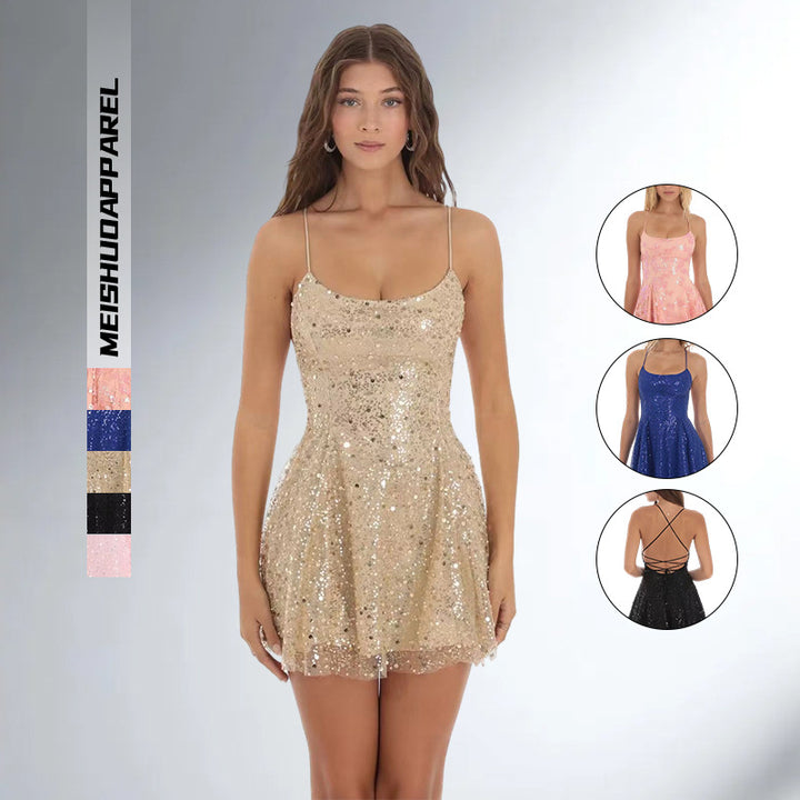 Ladies functional dress with shimmering sequins and adjustable straps Lisslune