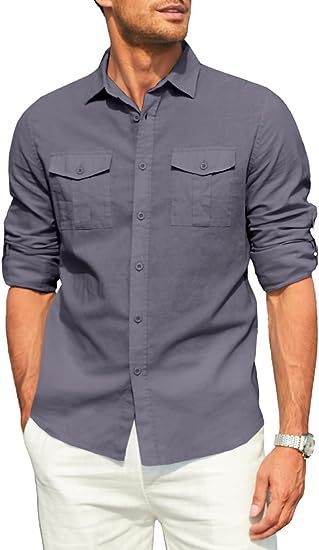 Men's Lightweight Cotton Shirt with Chest Pockets Lisslune