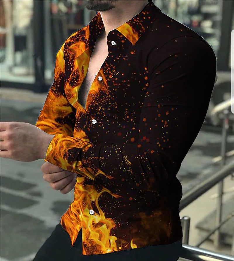 Men's Long Sleeve Shirt with Modern 3D Design and Textured Pattern Lisslune