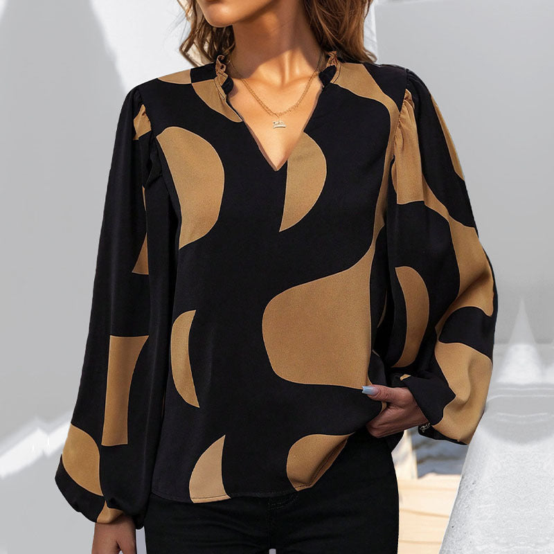 Ladies blouse with fashionable V-neck and unique pattern Lisslune