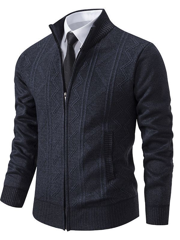 Men's stylish cardigan with textured cable design and high stand-up collar Lisslune