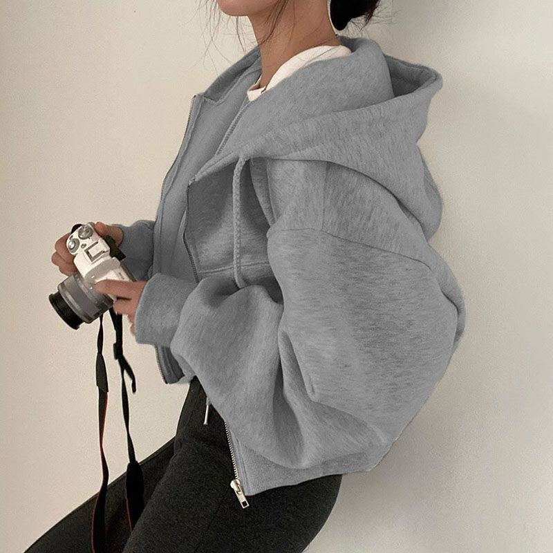 Women's Cropped Hoodie with Zipper and Casual Style