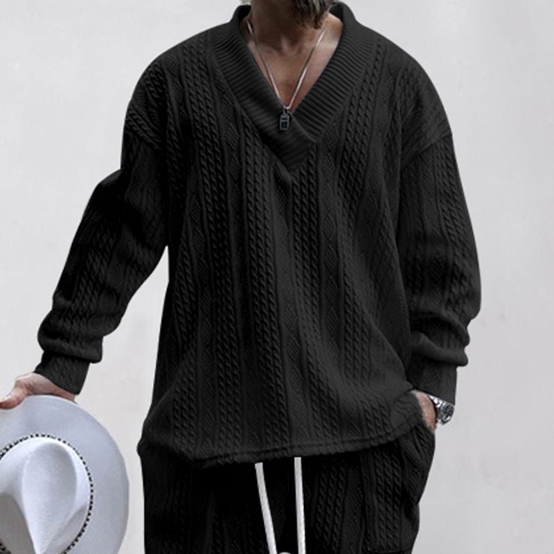 Men's casual knit sweater with V-neck and textured surface Lisslune