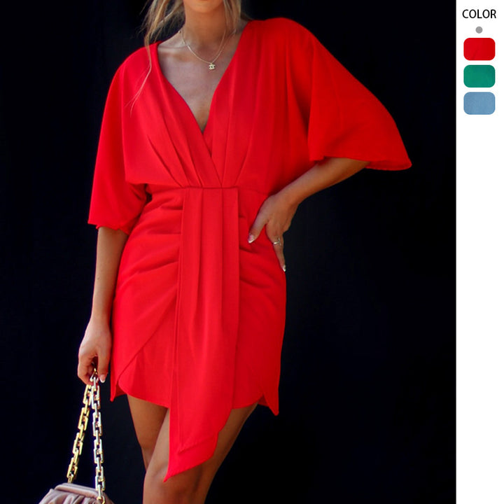 Women's wrap dress with V-neck and voluminous sleeves Lisslune