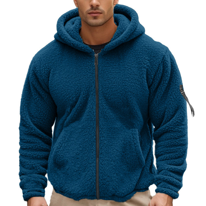 Men's fleece hooded jacket with soft teddy fur and practical zip pockets Lisslune