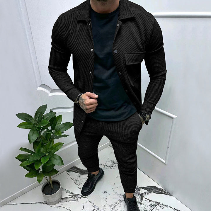 Men's casual leisure set with textured top and matching jogging pants Lisslune