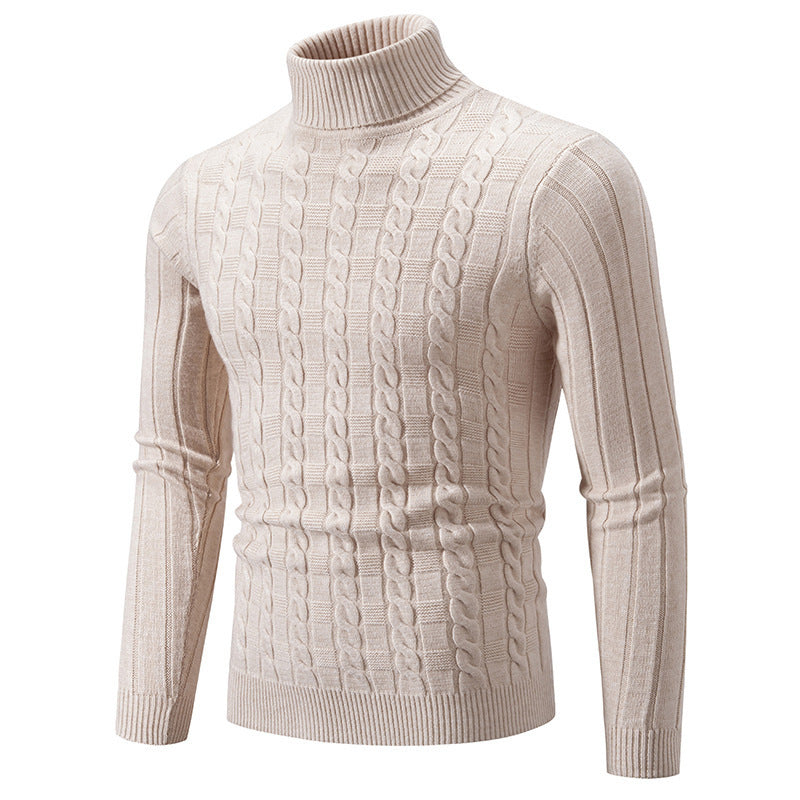 Men's stylish turtleneck sweater with textured cable design Lisslune