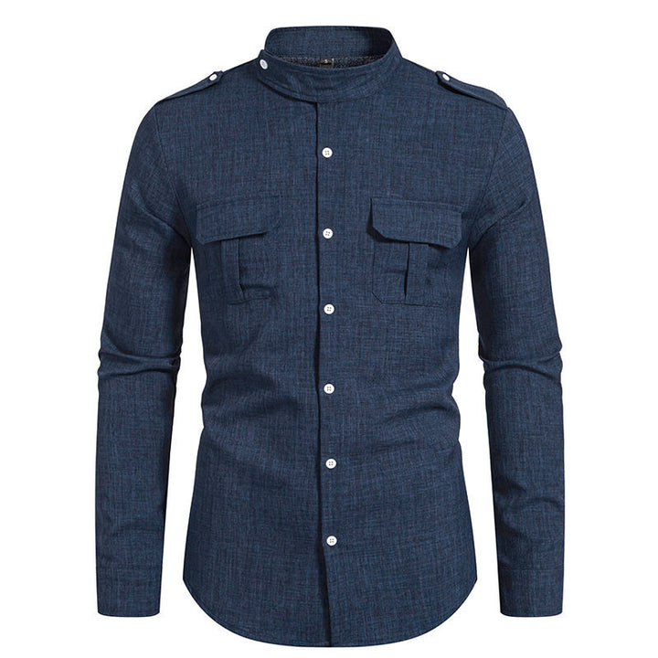 Men's long sleeve shirt with elegant breast pockets and modern stand-up collar Lisslune