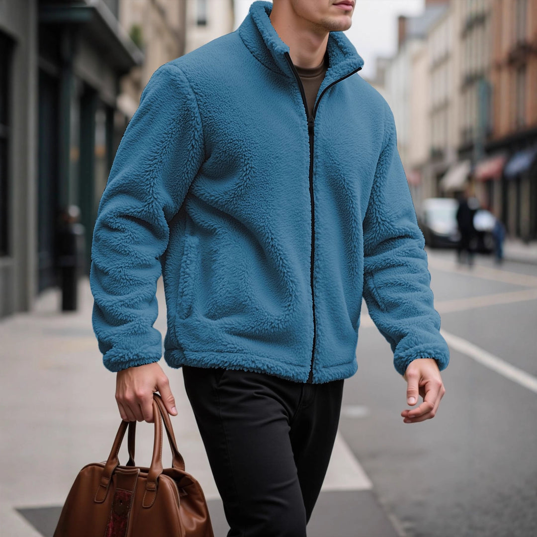 Men's cozy fleece jacket with high collar and practical pockets Lisslune