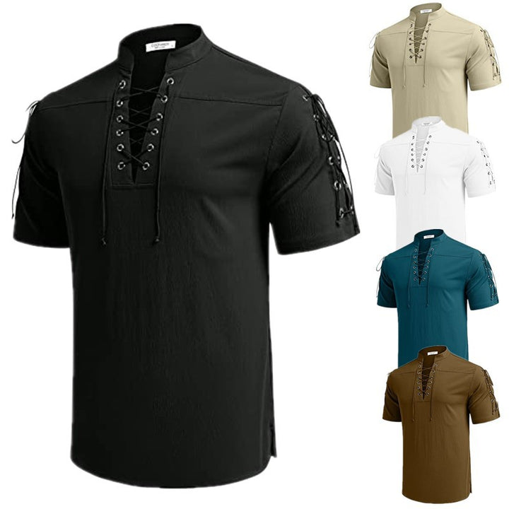 Men's casual short-sleeve shirt with lacing Lisslune
