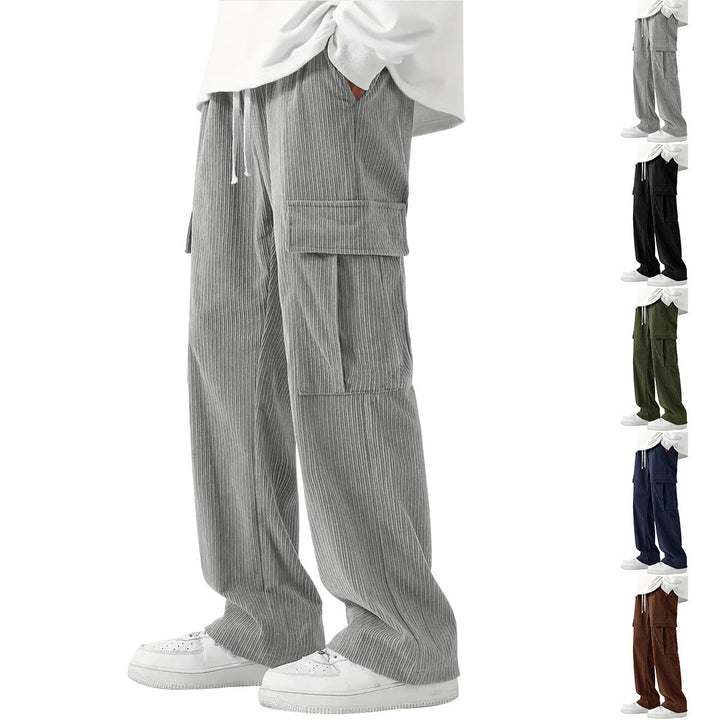 Men's Casual Cargo Pants with Side Pockets and Elastic Waistband Lisslune