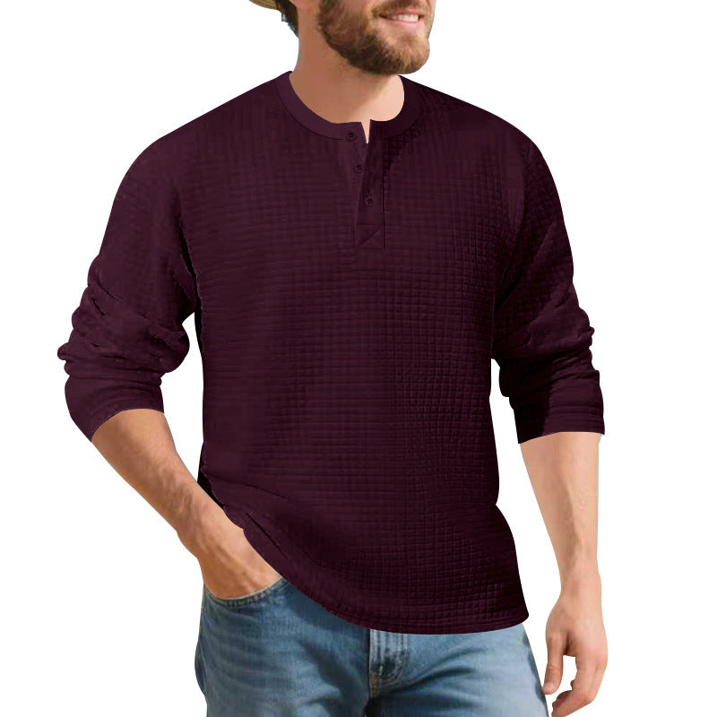 Men's Long Sleeve Henley Shirt made of comfortable waffle material with button placket Lisslune