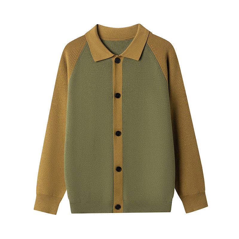 Men's Fashionable Cardigan with Contrasting Sleeves and Button Placket Lisslune