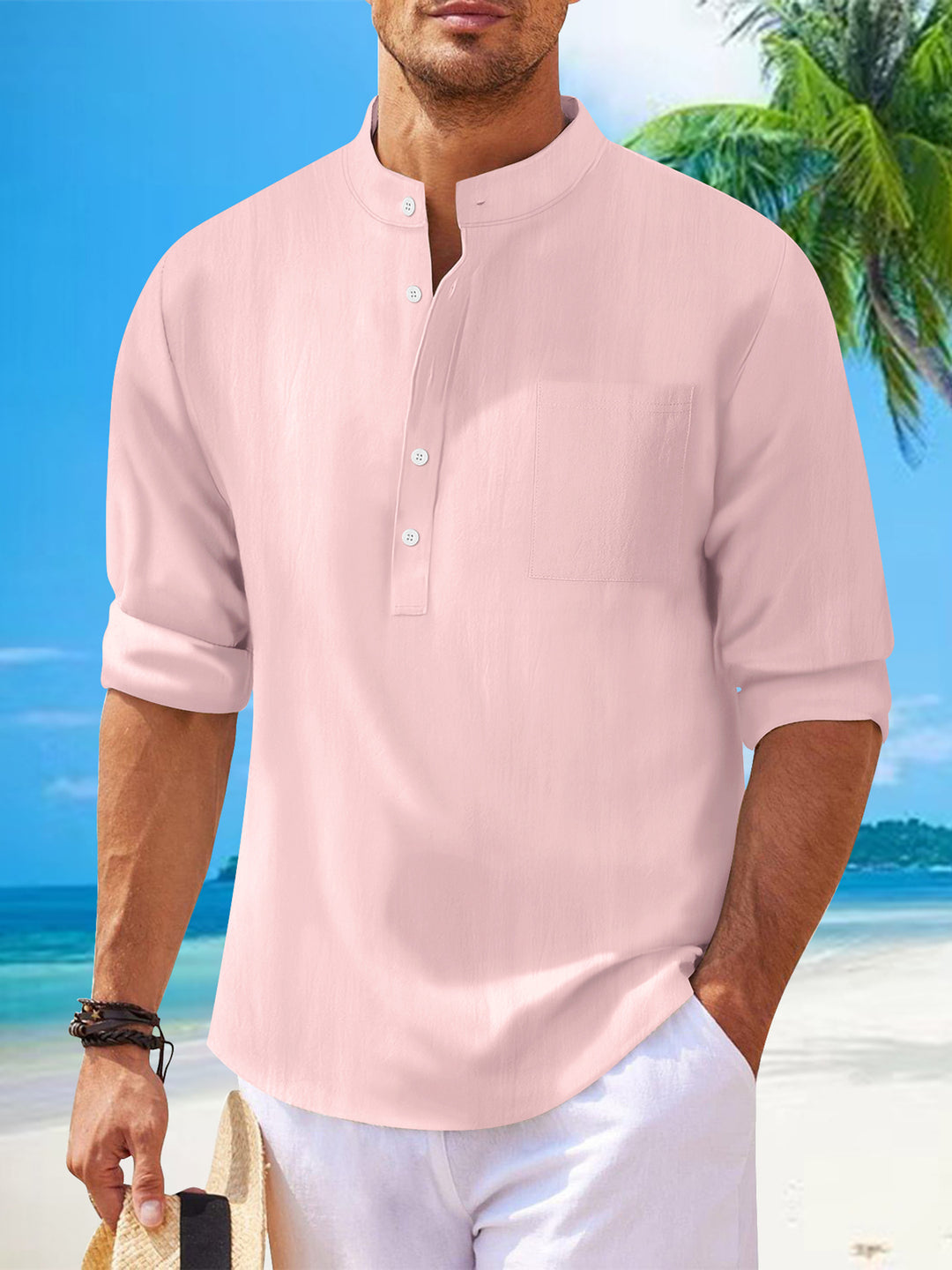 Men's shirt with modern stand-up collar and practical chest pocket Lisslune