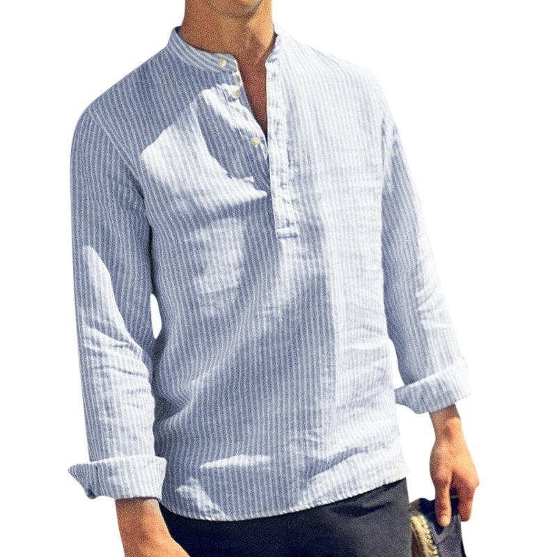 Men's long-sleeve shirt with elegant stripes and fashionable button design Lisslune
