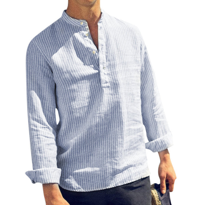 Men's long-sleeve shirt with elegant stripes and fashionable button design Lisslune