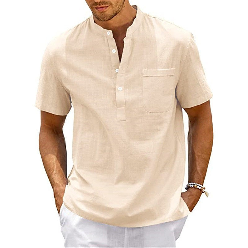 Men's short-sleeve shirt with modern Henley collar and practical chest pocket Lisslune