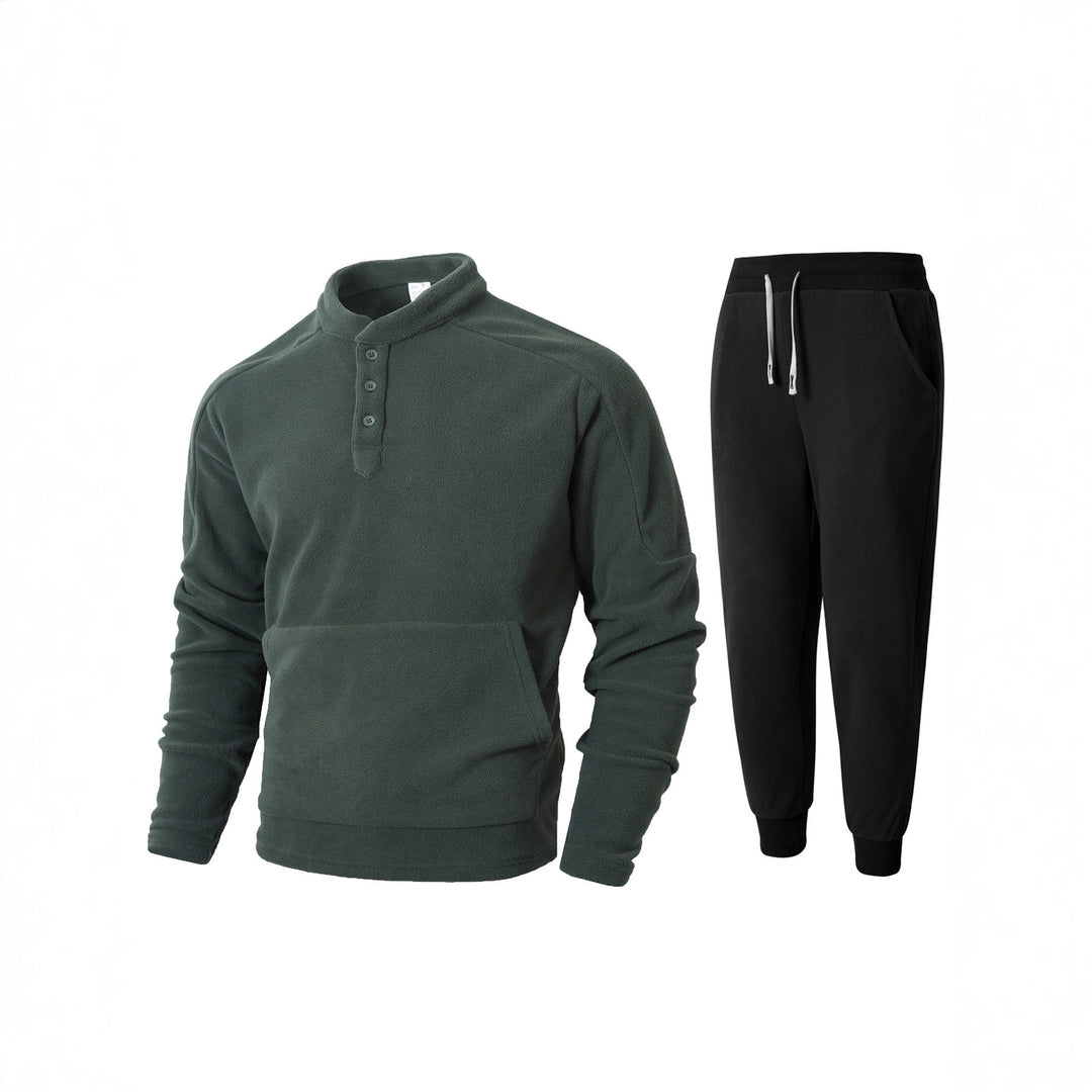 Men's cozy fleece tracksuit set with button placket and practical pockets Lisslune