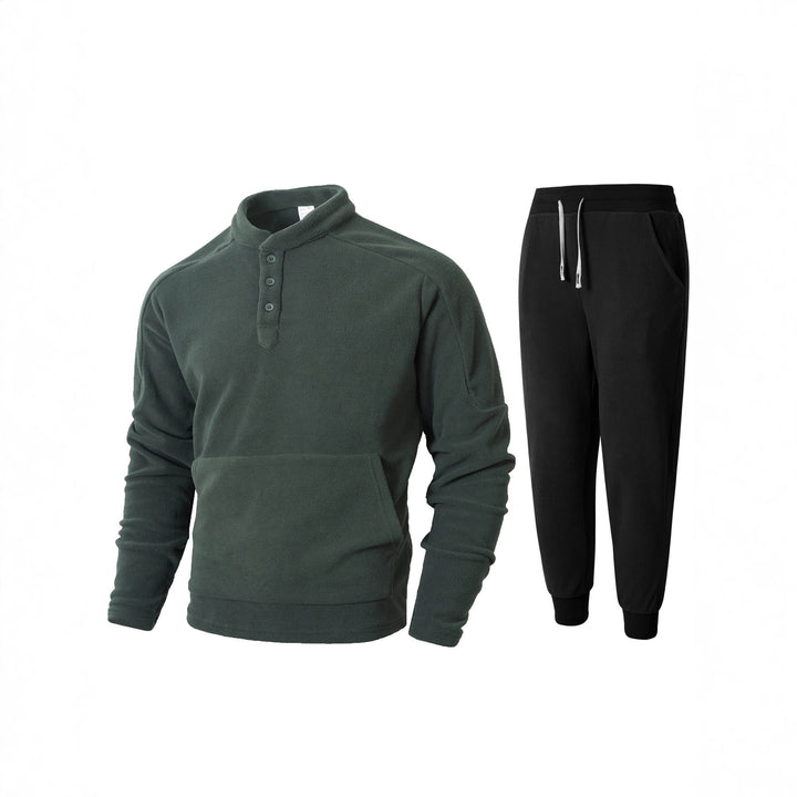 Men's cozy fleece tracksuit set with button placket and practical pockets Lisslune