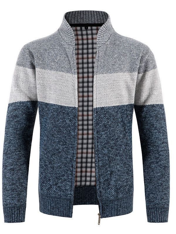 Men's fashionable cardigan with contrasting stripes and quilted inner lining Lisslune