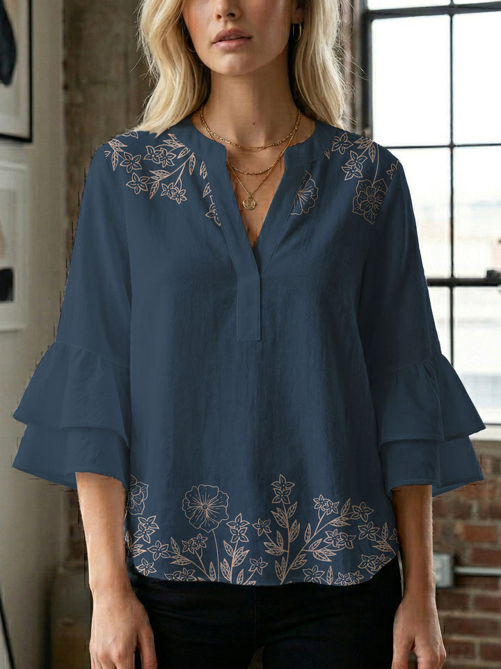 Ladies blouse with voluminous ruffled sleeves and floral print Lisslune