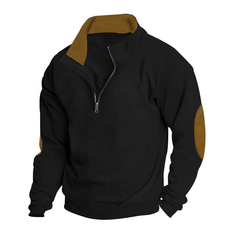 Men's sporty pullover with half-length zipper and modern elbow patches Lisslune